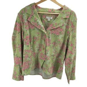 NWT Christopher & Banks linen Pink Floral Patterned blazer Jacket large NEW